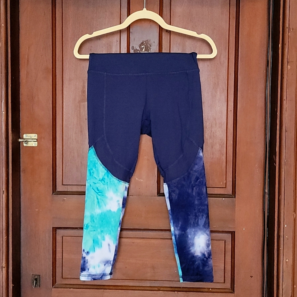 Marika Blue Green Tie Dye Crop Leggings Small